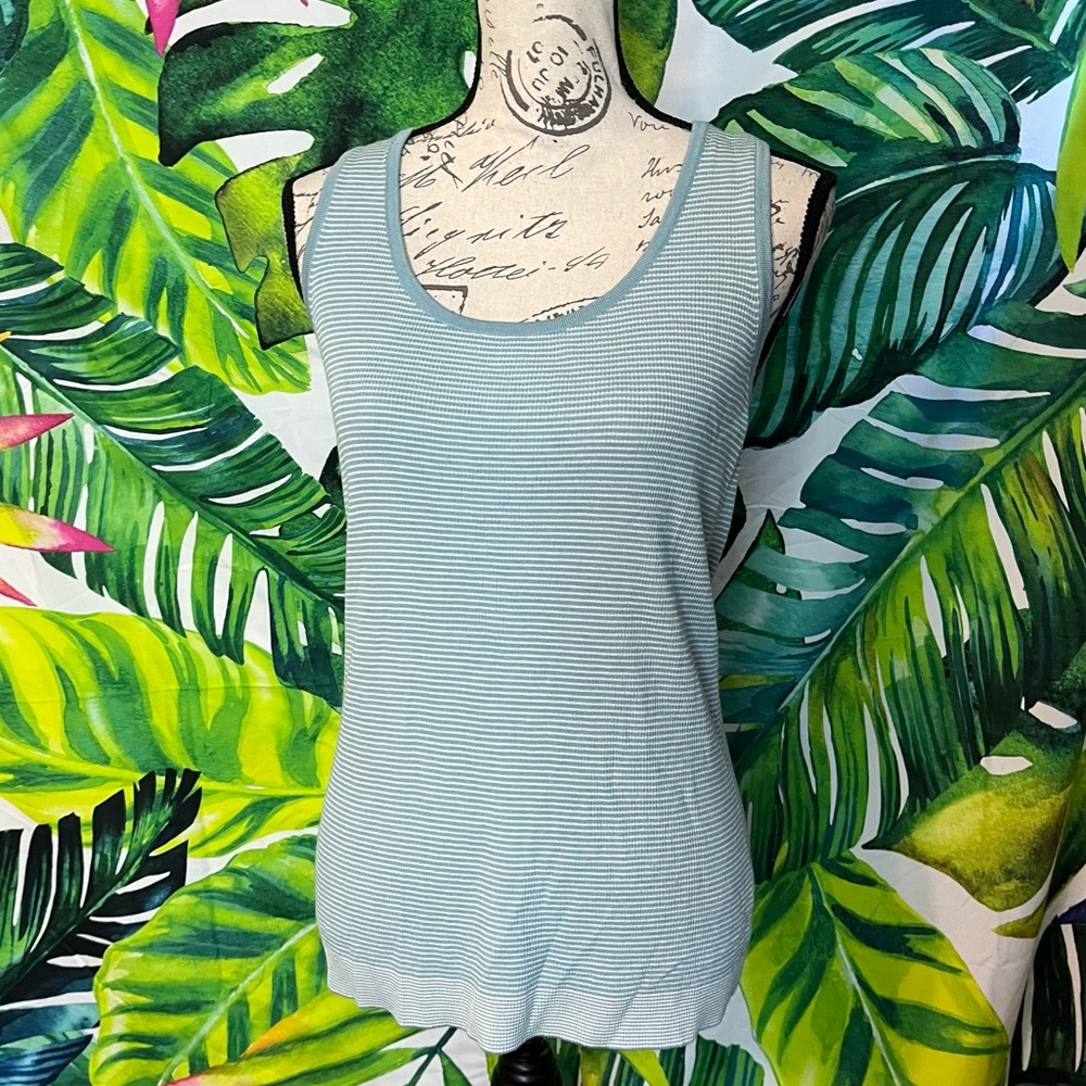 ST. JOHN M Blue White Striped Extra Slim Stretchy Soft Wool Tank Top